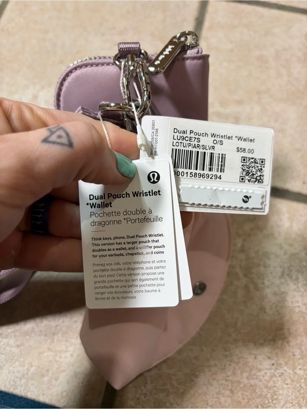 NWT Lululemon Dual Pouch Wristlet *Wallet (Lotus Lavender/Pink Pearl/Silver)